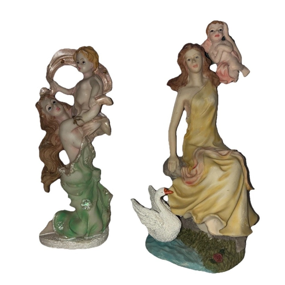 Women With Child Cherub Goose Figurines Home‎ Decor (2) Vintage